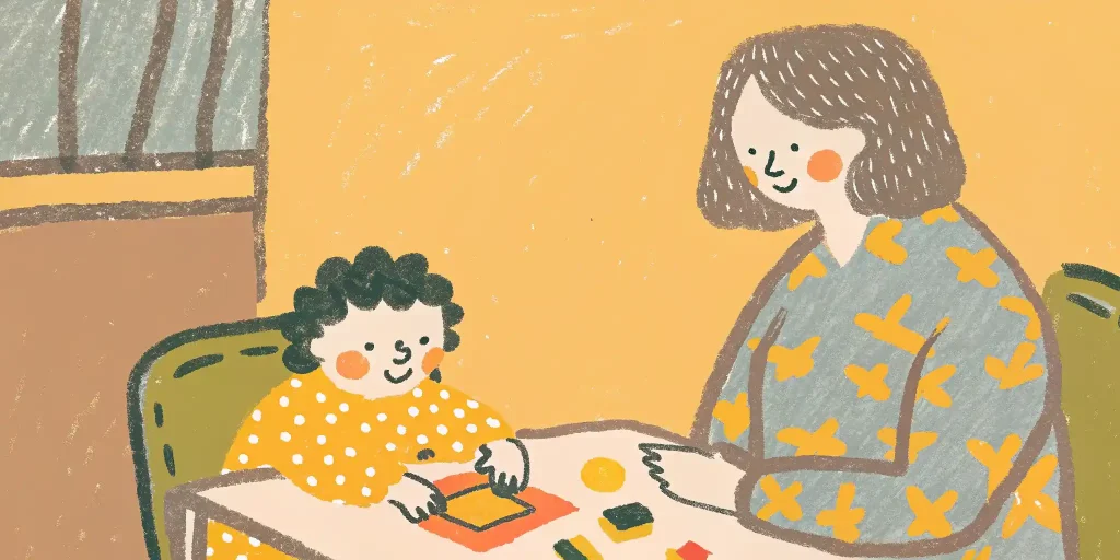 mom and child play at the table