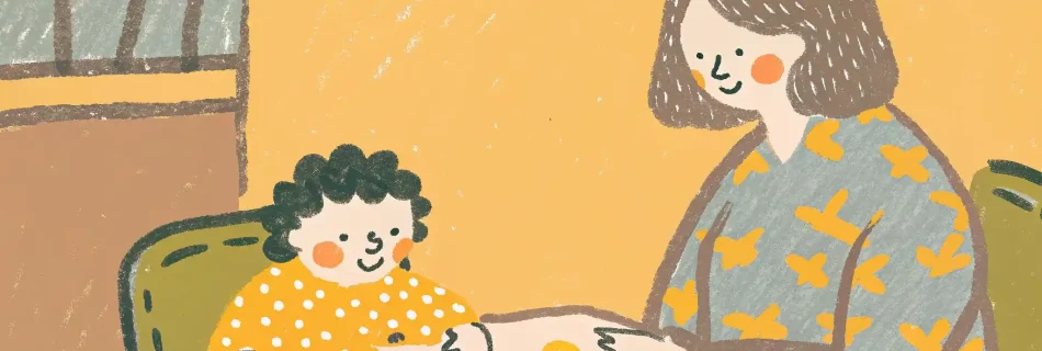 mom and child play at the table