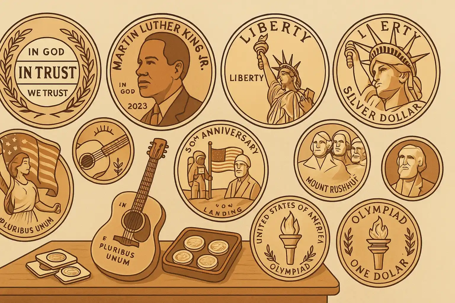 A collage featuring modern commemorative U.S. issues.